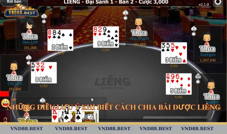 Những điều lưu ý khi biết cách chia bài được Liêng